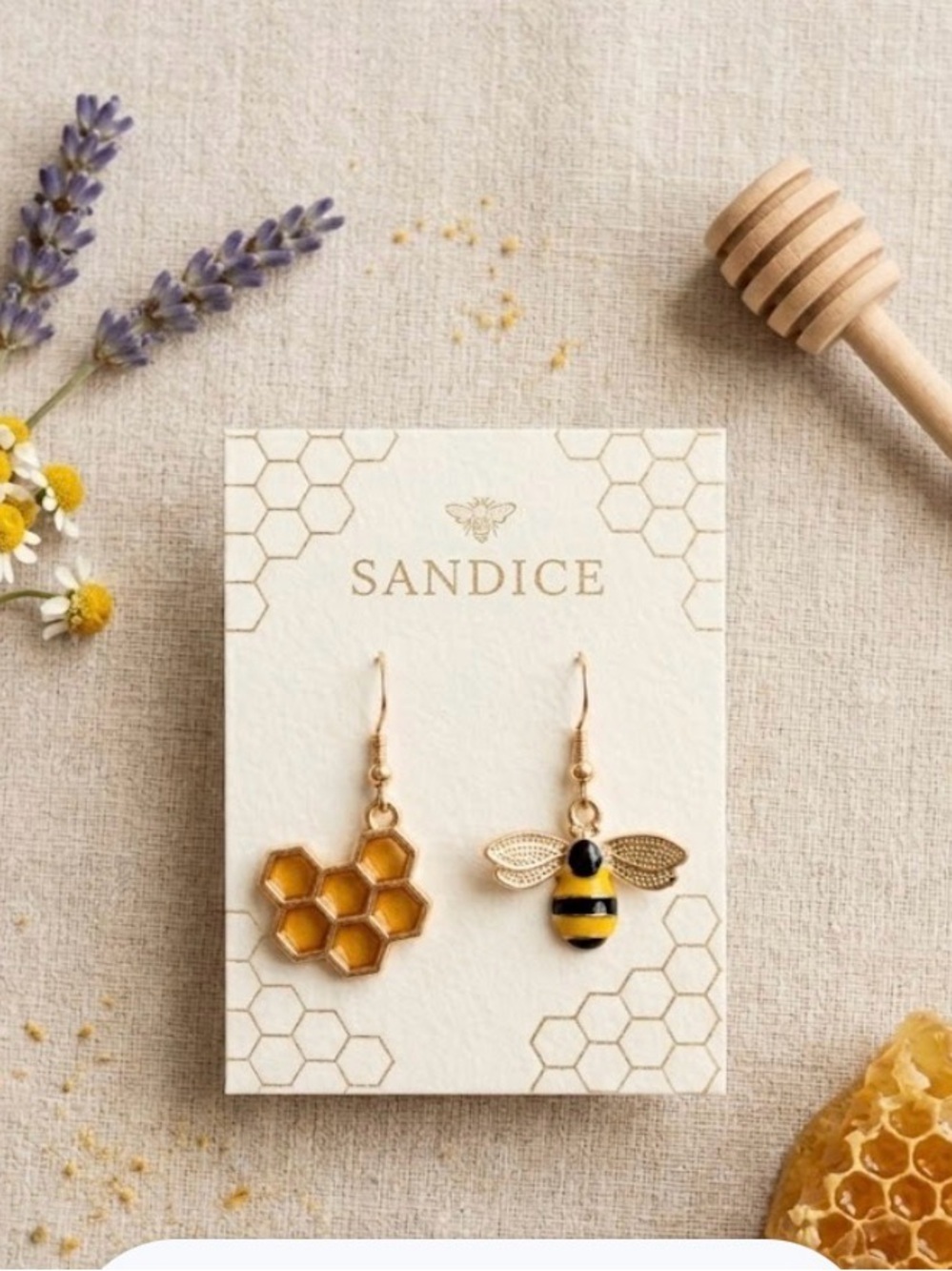 Gold-Tone Bee and Honeycomb Drop Earrings in Yellow - Women's Jewelry - Picture 3 of 4